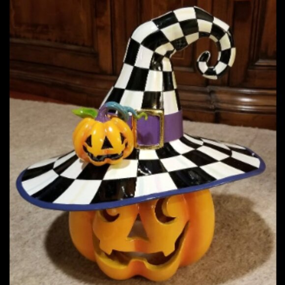 RARE MACKENZIE CHILDS FORTUNE TELLER HAPPY JACK HALLOWEEN COURTLY CHECK PUMPKIN - Picture 1 of 12